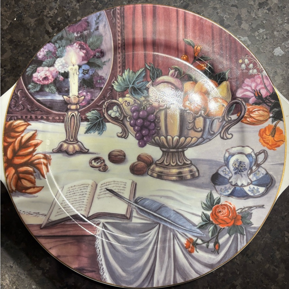 Limoges Decorative Ceramic Plate with Floral and Fruit Design